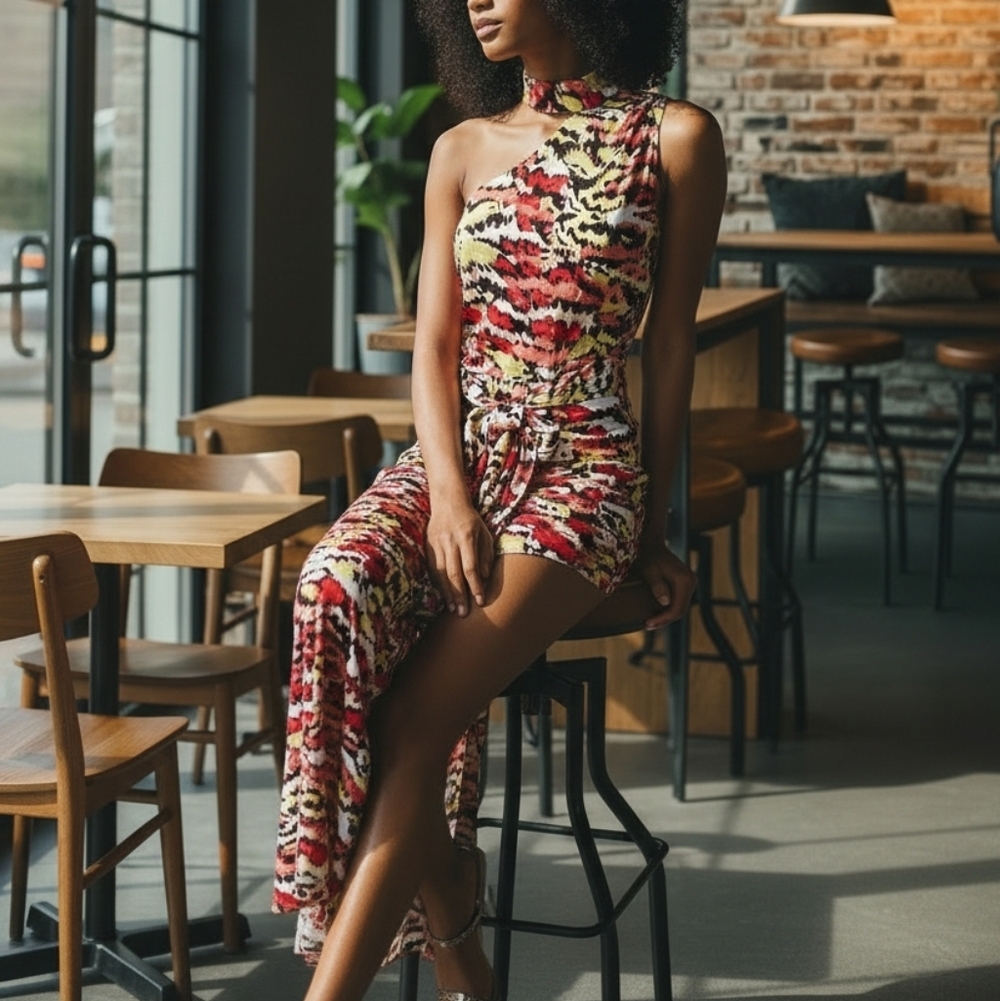 New York & Company Multicolor One-Shoulder Jumpsuit